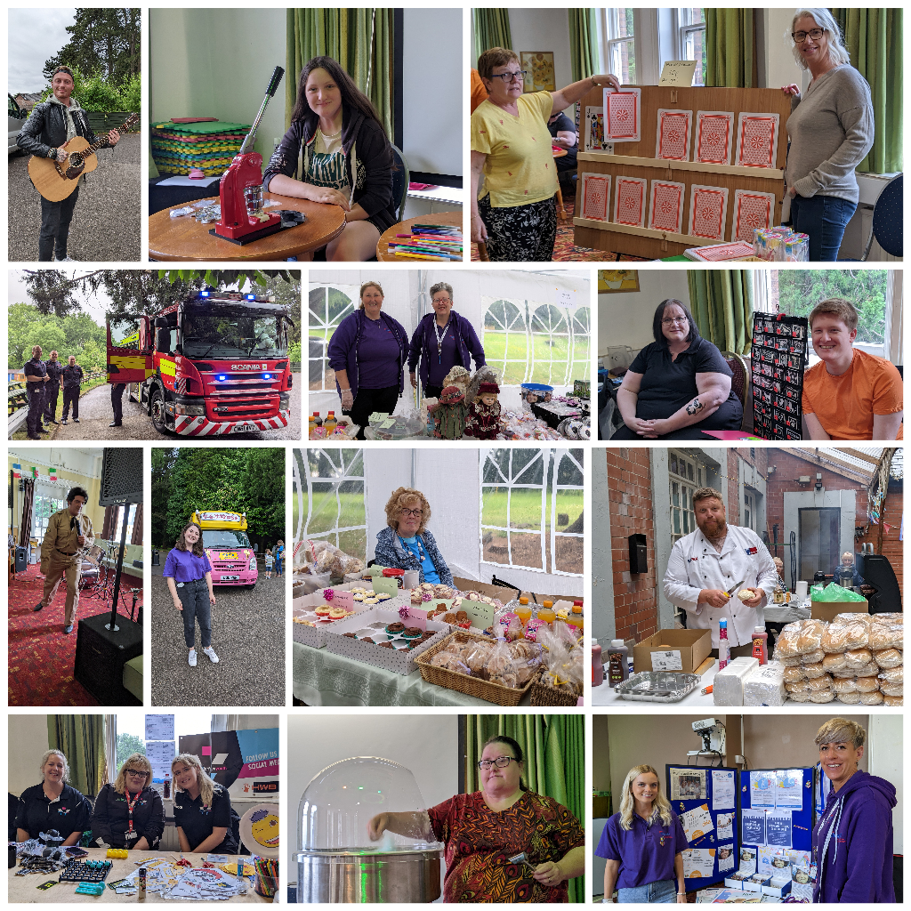 Collage of photos from Hope GB event includes young man with guitar, and people at stalls